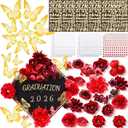 Hoteam DIY Graduation Cap Decorations Kit Included Faux Flowers 3D Butterfly Self Adhesive Rhinestones Glitter Alphabet Letter Stickers for 2026 Grad Cap Topper Party Gifts Decor(Red)