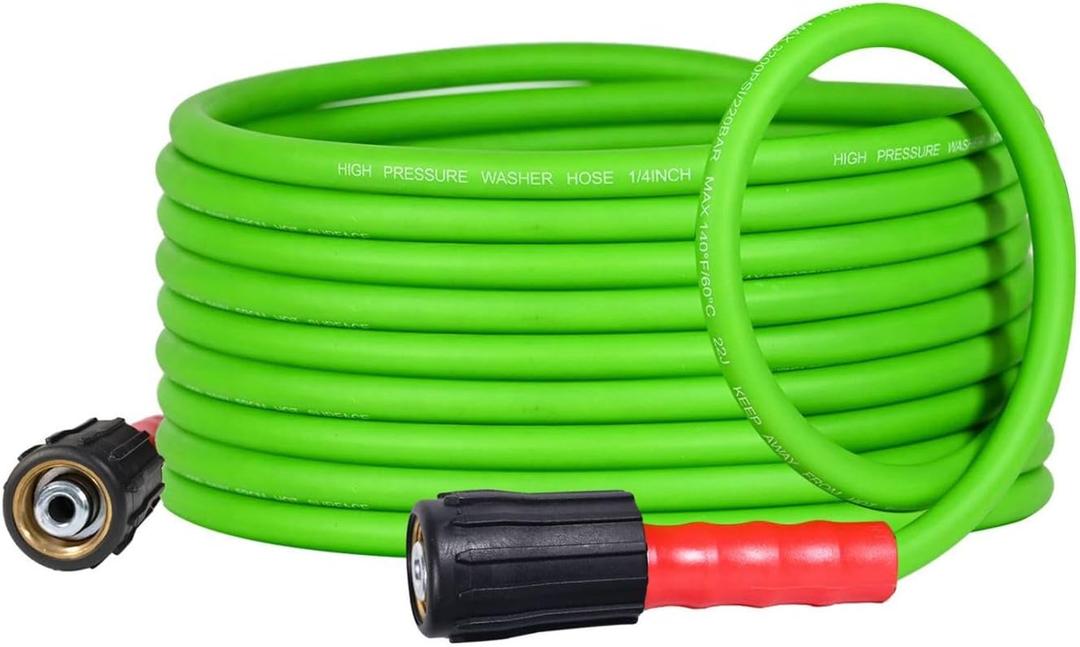 YAMATIC Flexible Pressure Washer Hose 25FT, 3200 PSI 1/4'' Power Washer Hose Replacement for Gas&Electric Washer, Kink Resistant Extension Leak-Free M22 Fittings, Green