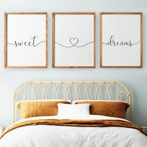 Set of 3 Sweet Dream Sign Bedroom Wall Decor Above Wed Wall Sign Farmhouse Wall Decor for Home Bedroom And Living Room (Brown, 16"x24")