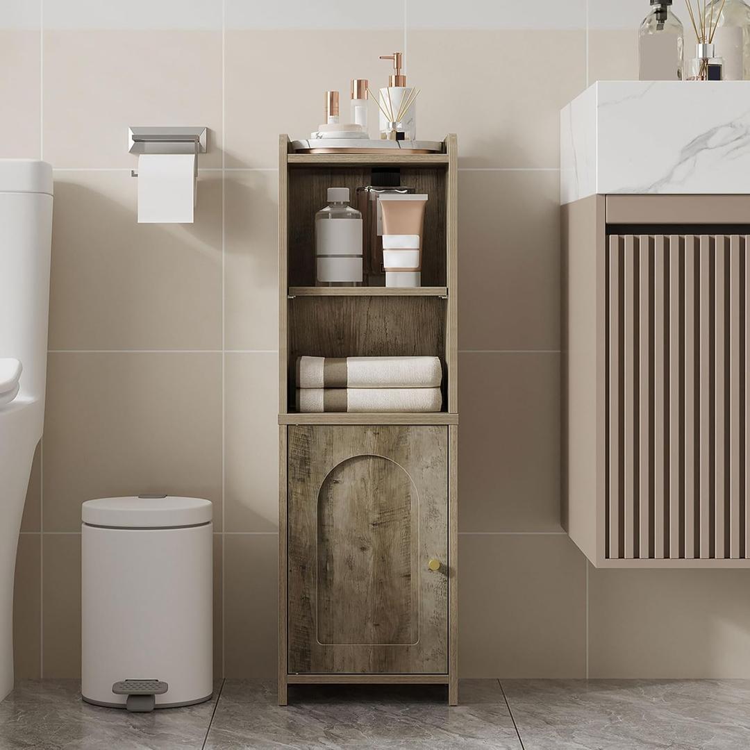 Hzuaneri Bathroom Storage Cabinet, Corner Floor Cabinet with Doors and Adjustable Shelf, Narrow Toilet Paper Cabinets, Bathroom Organizer for Small Spaces, Rustic Greige BC39705X