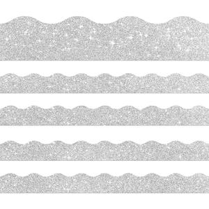 60FT Shine Scalloped Bulletin Board Border- Silver Bulletin Board Border, Shiny Silver Trim Decorative Roll for Classroom, School, Office, Home