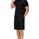 MoFiz Mens Two Piece Sweatsuit Set Polo Shirt Shorts Set Comfortable Men's Outfits Tracksuit Black Large (L)