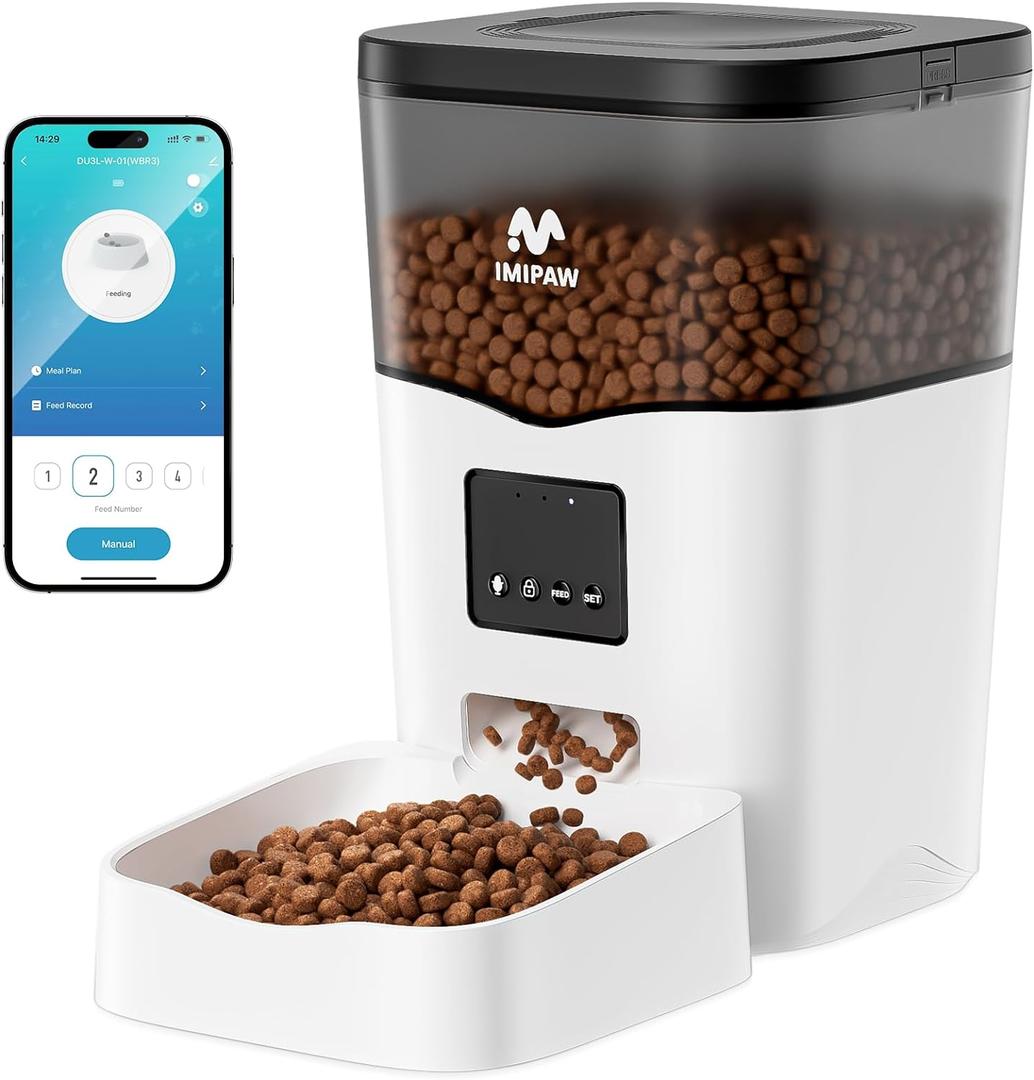 Automatic Cat Feeder WiFi: Automatic Cat Food Dispenser with App Remote Control Timed Feeding of Dry Food 10s Voice Recorder Programmable Pet Feeder for Cat & Small Dog Up to10 Meals (White)