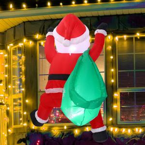 Jenaai 4 ft Christmas Inflatable Santa Claus Outdoor Decorations Climbing Hanging Santa Gift Bag with Build in LED Blow up Christmas Yard Decor for Xmas Porch Garden Lawn Vacation Indoor Outside