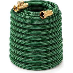 Garden Hose 75 ft x 3/4" NON-EXPANDABLE Water Hose, Flexible & Lightweight Kink Resistant Hybrid Hose, Leak-Proof Heavy Duty, Super Durable Fabric with 3/4" Solid Brass Connectors