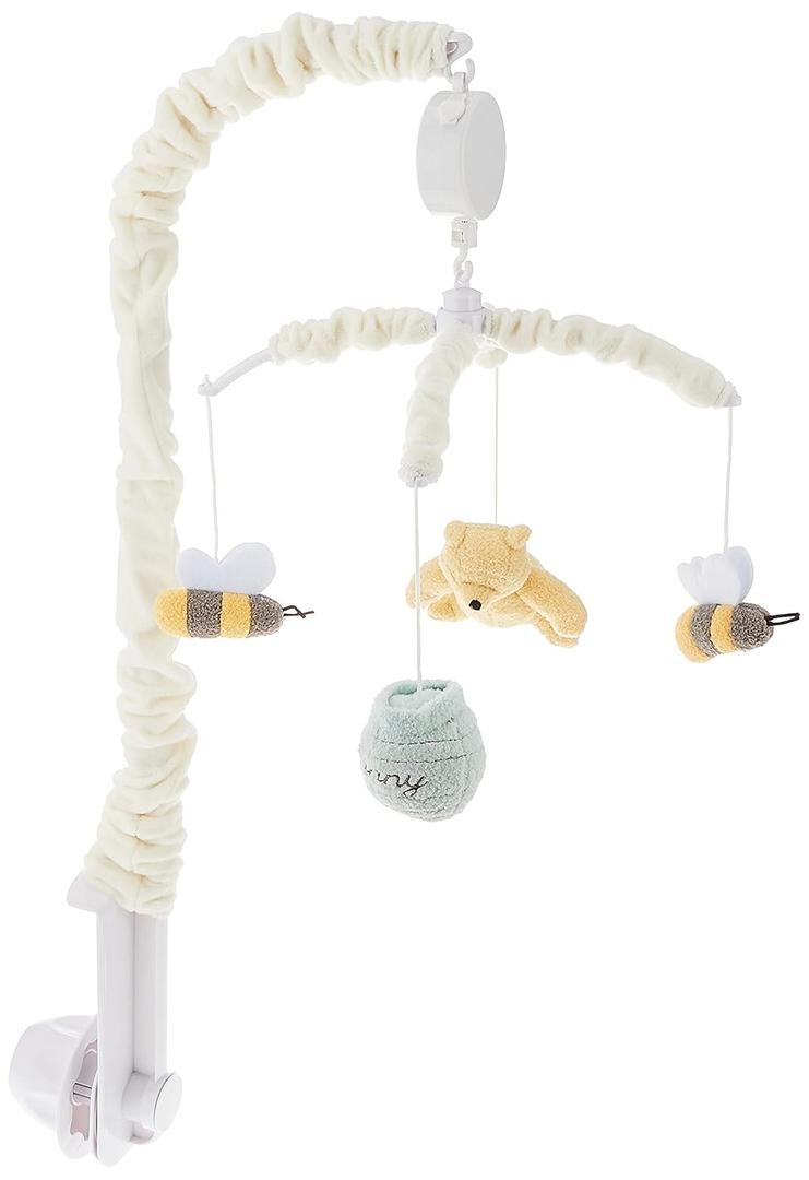 Disney Winnie The Pooh Classic Pooh Ivory, Sage, Butter Musical Mobile with Hunny Pot and Bees, Ivory, Sage, Butter, Brown