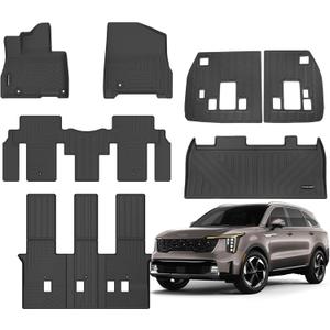 Floor Mats for 2025 Kia Carnival Hybrid 8 Seats (Not for Fuel) Upgrade Trunk Mat with Backrest Mat All Weather Floor Liners Fit for 2025 Kia Carnival Anti-Slip Full Set Automobile Mats Accessories