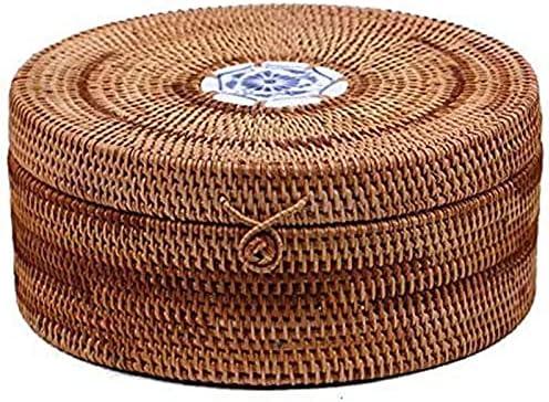 Handmade Natural Rattan Box Round Baskets Tea Cake Dessert Cookie Storage Woven Boxes Kitchen Container Bread Basket With Lid