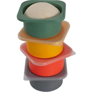 PLUS 1000ml Pizza Dough Proofing Containers for DIY family Artisan Pizza, Food Grade Silicone Stackable Boxes with Lids, Freezer, Fridge, Dishwasher Safe,4sets (Green+Space Gray+Yellow+Red)