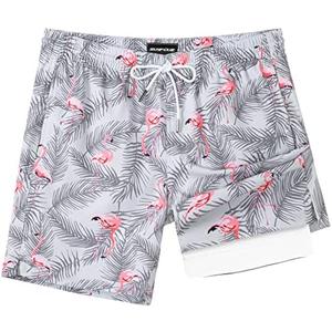 SURF CUZ Mens Swim Trunks with Compression Liner Swim Shorts 7" Swimming Trunks Stretch 7 Inch Swim Suits Quick Dry M/L