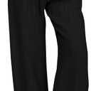 FireSwan Womens Palazzo Pants Casual Drawstring Flowy Pants Wide Leg Summer Beach Linen Trousers with Pockets (Large, Black)