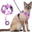 Rabbitgoo Cat Harness and Leash Set, Escape Proof Soft Adjustable Vest Harnesses for Outdoor Walking, Easy Control Breathable Kitten Jacket with Reflective Strips, Pink & Purple, Small