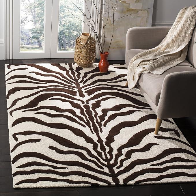 Zebra Rug for Living Room, Dining Room, Bedroom - Cambridge Collection, Short Pile, Ivory and Brown, Size: 20x30