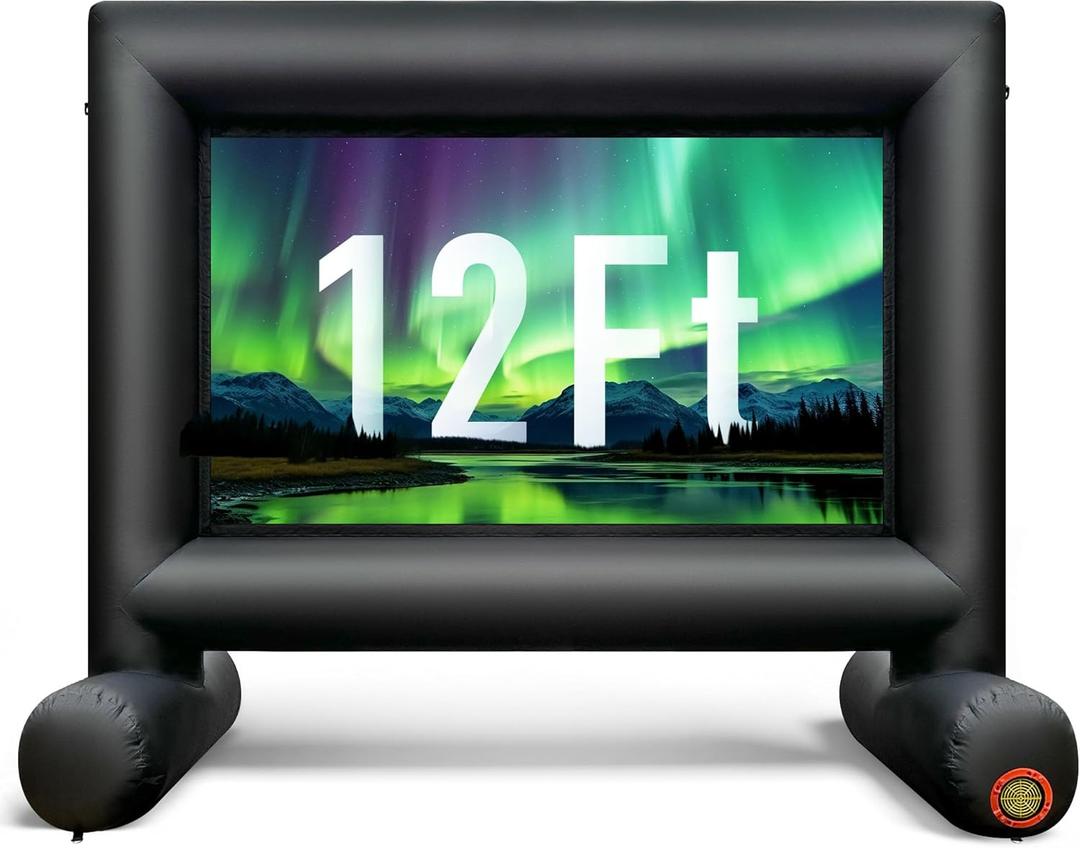 12Ft Outdoor Inflatable Movie Projector Screen with Built-in Fan Supports Front and Rear Projection, Blow Up Movie Screen for Party, Easy to Set Up