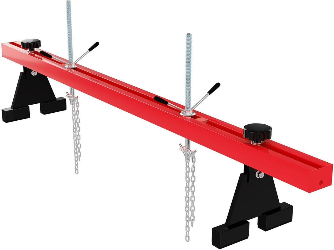 Garvee Engine Support Bar 1100 Lbs Capacity Engine Transverse Bar Engine Hoist 2 Point Lift Holder Hoist Dual Hooks, Engine Hoist for Home Garages & Auto Repair Shop, Red