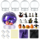 Qunclay 25 Pcs Halloween LED DIY Snow Globe Kit 4 Set Globes Making Kit with Accessories Glitter Pumpkin Witch Castle Bat Ghost Contains for Make Your Own Snow Globes Arts and Crafts Decoration