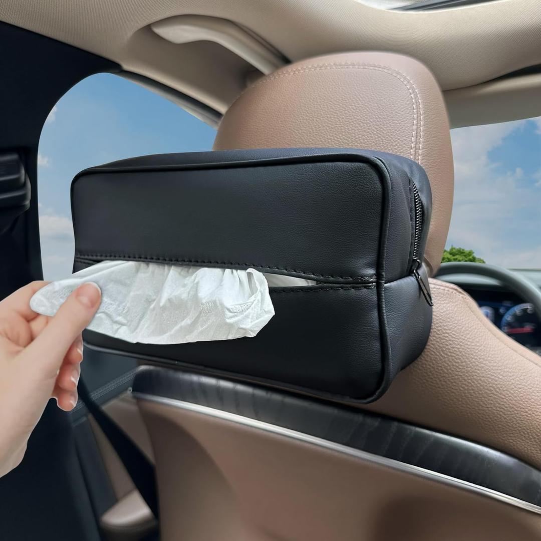 Large Car Tissue Holder for 120 Standard Tissues, Premium PU Leather Tissue Holder in Car Backseat Rectangular, Napkin Holder for Car Fits for Kleenex Tissues Box Daily Use Black
