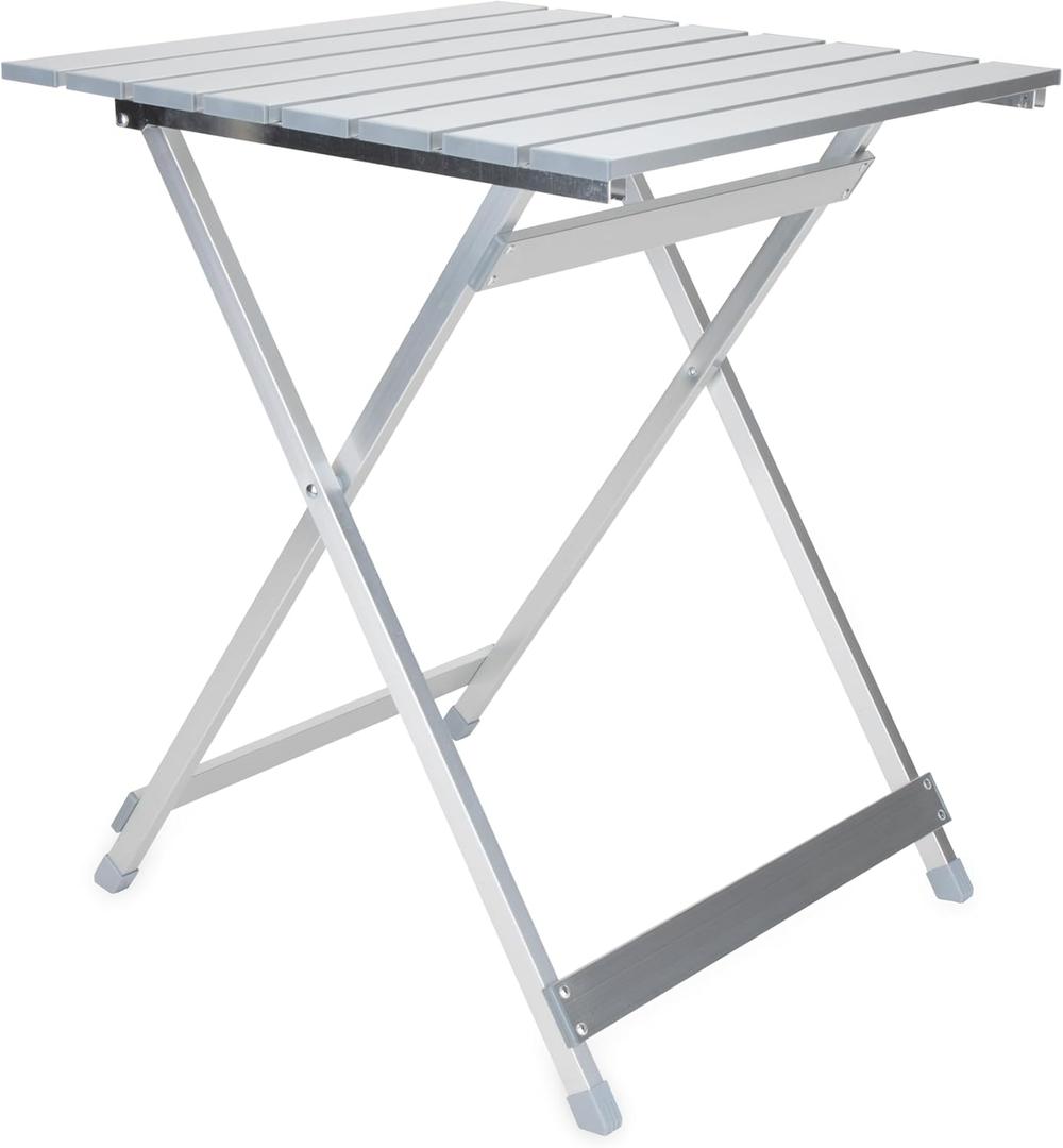 Camco Large Aluminum Side Table - Features Easy Setup & Supports Up to 110lbs - 19.5 L x 20” W x 24.25” H - Great for Camping, RVing & More - Folds to 2” (W) for RV Storage and Organization (51891)