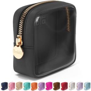 Embla Clear Cosmetic Bag Makeup Case, Clear Zipper Make Up Pouch and Toiletry Travel Tote, Cute Skincare Pouches for Women Girls, Preppy Purse Cosmetic Organizer, Mini Makeup Bags, Black