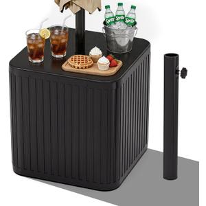 2-in-1 Umbrella Side Table 16.54" Outdoor Patio Table with Fillable 15 Gal Water/Sand Base, Fits 1.5" Pole, UV Resistant for Pool, Deck, Garden (Black)