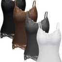 Fourluoo 4 Pcs Women's Long Lace Tank Tops lace Camisole Patchwork Tops for Women(S, Black, White, Gray, Brown)