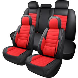 MINGBRON Car Seat Covers Full Set,Black White Car Seat Cover, Car Seat Protector Waterproof, Nappa Leather Car Seat Cushion Fit for Most Cars Red
