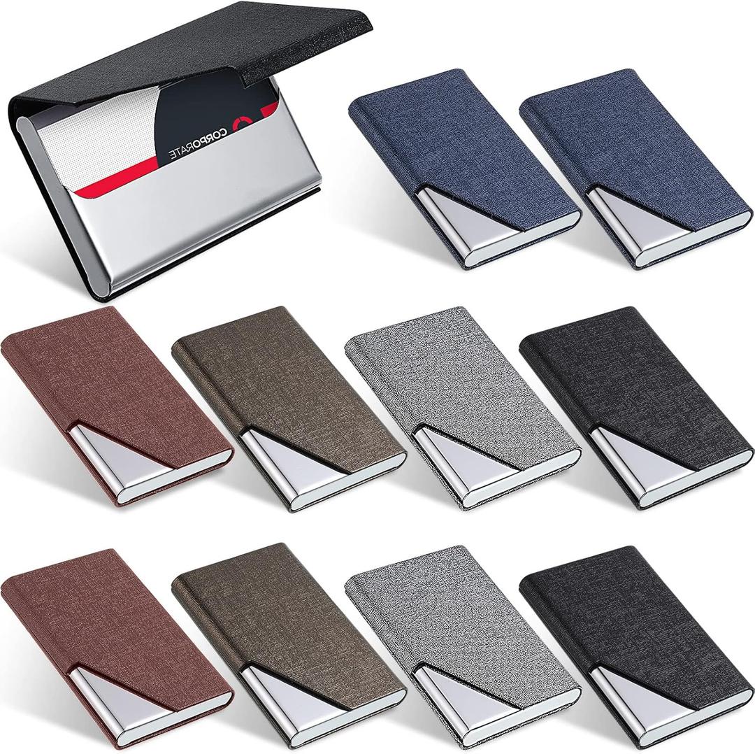 10 Pcs Business Card Holder with Magnetic Closure PU Leather Stainless Steel Multi Business Card Case Slim Business Card Wallet for Credit ID Women Men Office Supplies, Classic Colors