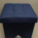 17.7" Ottoman with Storage, Square Storage Ottoman for Dorm, Linen Ottomans with Legs for Living Room, Bedroom, Blue