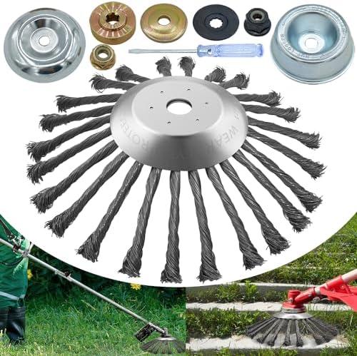 NeJesZoe 10 Inch Steel Wire Rotary Weed Brush Cutter Trimmer Head, Wired Weed Trimmer Blade Head with Adapter Kits for Weed Eater, Brush Cutter, Weed Wreckers, Moss Grass Rust Removal