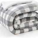 BEDELITE Sherpa Fleece Blankets King Size - Grey and White Buffalo Plaid Christmas Blanket, Super Soft Cozy Warm Thick Winter Blanket for Couch and Bed, 108" x 90"