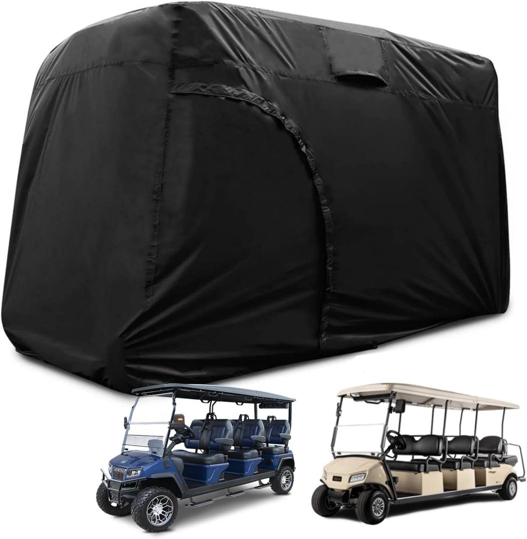 Golf Cart Cover 2/4/6 Passenger, 156"/144"/138"/125"/114"/95" Waterproof Golf Club Car Rain Covers 2/4 Passenger, Outdoor EZGO Yamaha Protective Golf Cart Covers, Golf Cart Enclosure Accessories