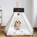 Asou Dog Teepee Pet Tent Portable Dog Houses Puppy Teepee Cat Bed with Thick Cushion