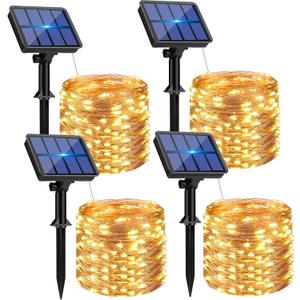btfarm 4 Pack Solar String Lights Outdoor - Total 320LED 132FT Solar Fairy Lights Waterproof 8 Modes, Copper Wire Solar Powered Twinkle Light for Outside Tree Garden Christmas Wedding Party,Warm White