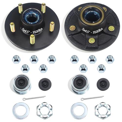 GREPSPUD 2 Sets Trailer Hub Kits 5 on 4.5'' for 3500 lbs 1-1/16'' to 1-3/8'' #84 Tapered Axle, Prelubricated L44649 L68149 Bearings 5x4.5 Trailer Replacement Idler Hub 5 Lug Bolt Trailer Wheel Hub Kit