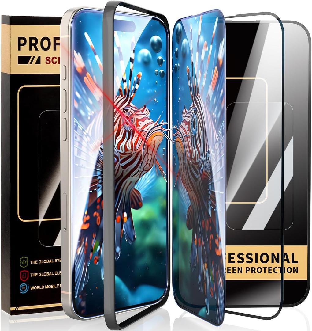 3 pack tempered glass for iPhone 16 Pro Max iPhone 15 iPhone 14 Screen Protector Optional, 2 HD 1 Privacy 9H Hardness Military Grade Shatterproof Anti-Drop, Anti-Collision, Anti-Scratch