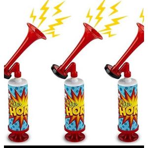 ArtCreativity Mini Air Horn Pump Noise Makers, 10-Inch Airhorn Noisemakers for Sporting Events, Set of 3 Blow Horns for Safety, Celebrations, Birthday Party Favors and Goodie Bag Stuffers for Kids