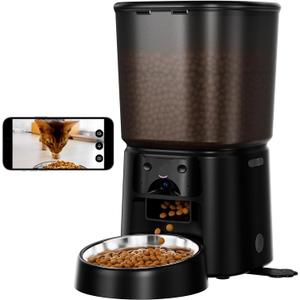 Automatic Cat Feeder with Camera, 4L WiFi Smart Pet Feeder with APP Control, 1080P HD Video,Night Vision,Voice Call, Motion Detection, Dual Power Supply, Supports 5GHz/2.4GHz,for Dogs Cats, Small-Pet (Black)