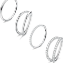 Dochais 4PCS 18G Nose Rings Hoops, Surgical Steel Earrings Tragus Septum Piercing CZ Clicker Ring, Hinged Segment Conch Lip Cartilage Double Hoops 8mm 10mm For Women Men