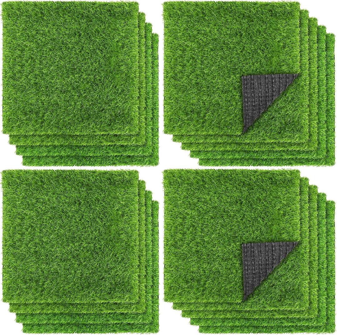 TURSTIN 18 Pieces Artificial Grass Mat 12 x 12 Inch Synthetic Grass Square Mats Indoor Outdoor Patio Flooring Fake Turf Patch Tiles Realistic Grass Rug for DIY Crafts Miniature Garden, Spring Grass