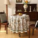 ISAENNE Designer Vintage Linen Round Table Cloth,Floral and Bird Pattern Elegant Tablecloth,Fall Wrinkle Resistant Home Decor Tablecloths for Dining Kitchen Christmas,Diameter 67"-Murad A