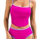 RIHOAS Tankini Swimsuits for Women Two Piece High Waisted Bathing Suits (Pink, L)
