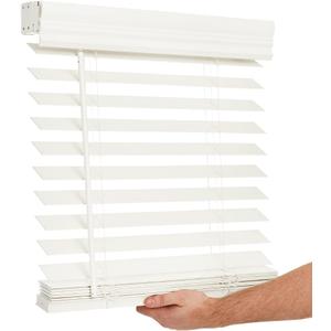 LOTUS & WINDOWARE Cordless 2-inchFaux Wood Blind 35" Wide x 36" Long,(Soft White-Antique White),Smooth, Room Darkening, Horizontal Blinds for Living Room, Bedroom, Interior Door Windows (35"W x 36"H)