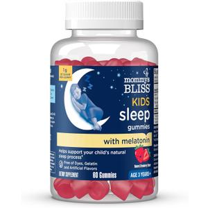 2 x Mommy's Bliss Kids Sleep Melatonin Gummies, No Artificial Colors, Flavors or Gelatin, Strawberry Flavor Children's Melatonin Gummies, Age 3+, 60 Count