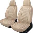 HChengkikz Leather Seat Covers, Breathable and Waterproof Napa Leather Car Seat Cover, Universal Interior for Cars, Sedans, SUVs, Vans, Trucks (Front Seat, Beige)