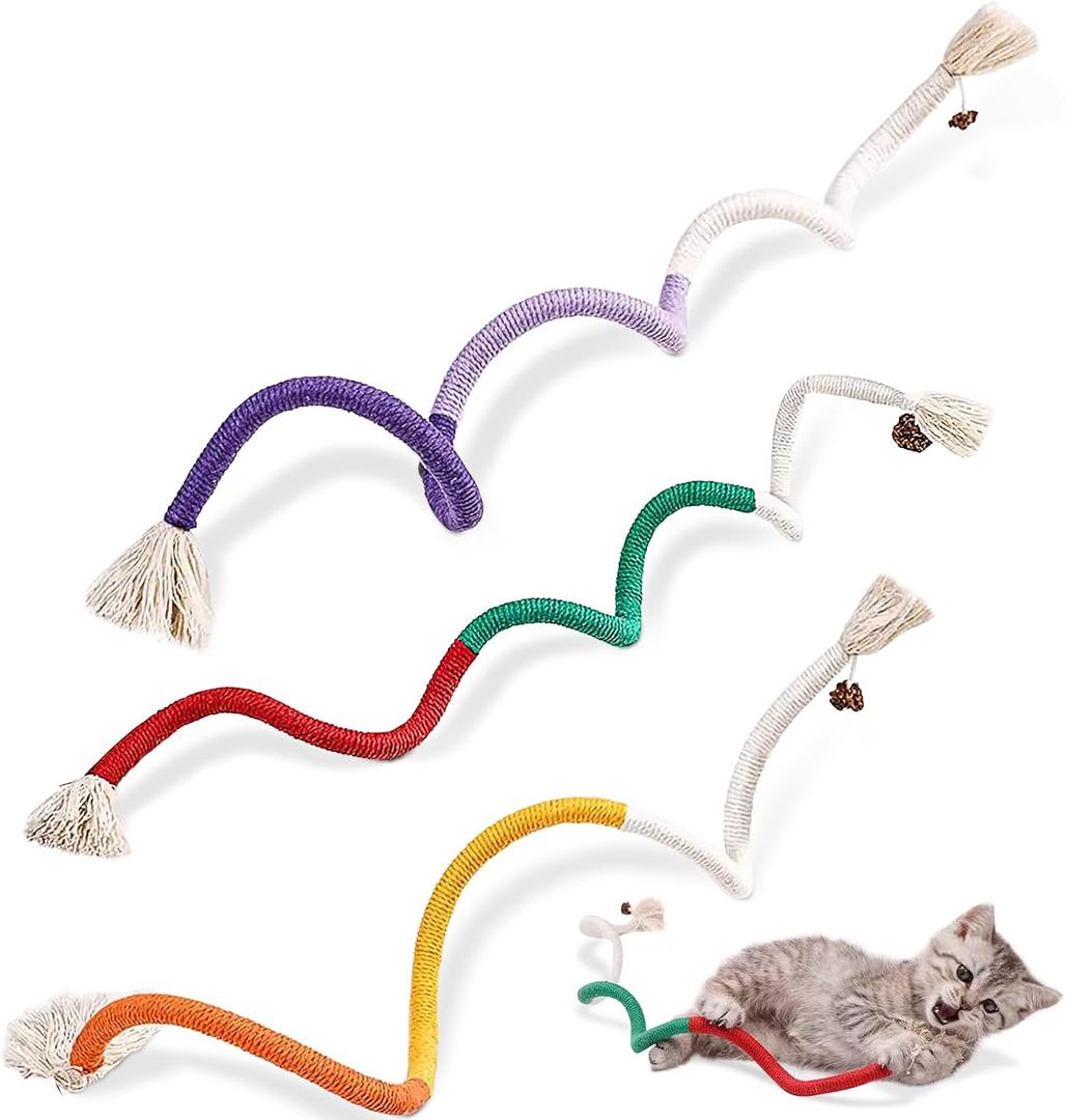 3 PCS Cotton Rope Cat Toys for Indoor Cats, Interactive Cat Rope Toys with Silvervine Fruit for Cats and Kittens, Handmade Pet Chew Toys for Teeth Cleaning (27.6 inches)