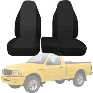 2Pcs 60/40 Cloth High Back Bench Seat Cover Compatible with Ford Ranger XLT 1998 1999 2000 2001 2002 2003-Without Console Cover-Black