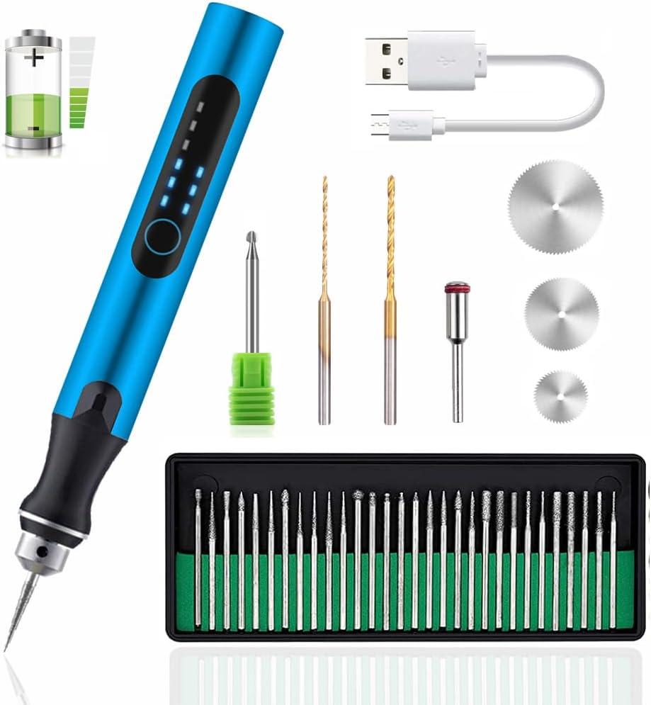USB Rechargable Engraving Pen with 35bits,Mini Electric Engraver Etching Machines Cordless Rotary Tools Engraved Jewelry Stone Metal Plastic Wood Resin (blue)