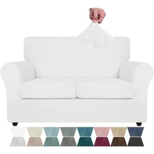 ZNSAYOTX Luxury Velvet Sofa Cover 3 Piece (57"-70") Stretch Loveseat Covers for 2 Cushion Couch Thick Soft Couch Slipcover with Non Slip Strap, Dog Pet Friendly Nice Furniture Protector (White)