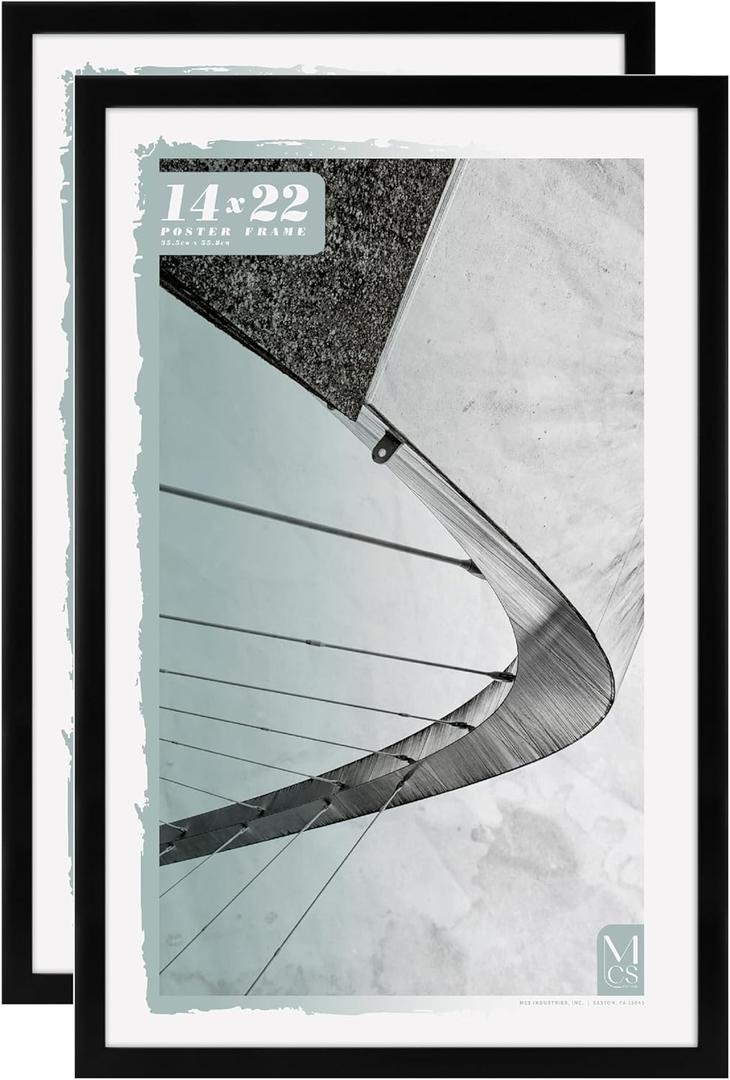 MCS Foundation 14x22 Poster Frame Traditional Black, Vertical & Horizontal Wall Hanging Large Picture Frame for Photos, Posters & Art Prints (2-Pack)