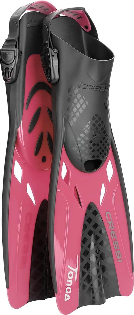 Cressi Adult Adjustable Snorkeling Fins with Ultra Resistant Buckles, Very Light, Ideal for Traveling - Tonga: Designed in Italy, Pink, S/M 